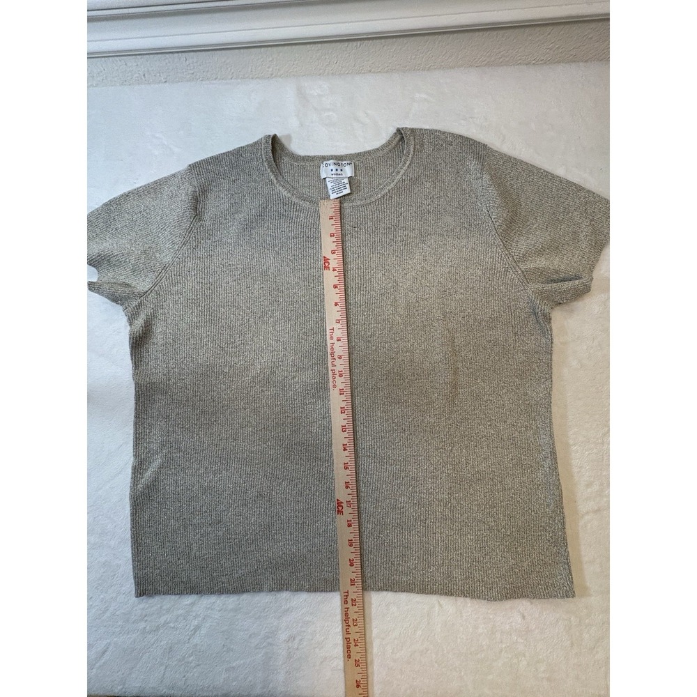 VTG Covington‎ Womens 24/26W Gold Metallic Thread Ribbed Short Sleeve Sweater - Picture 9 of 11